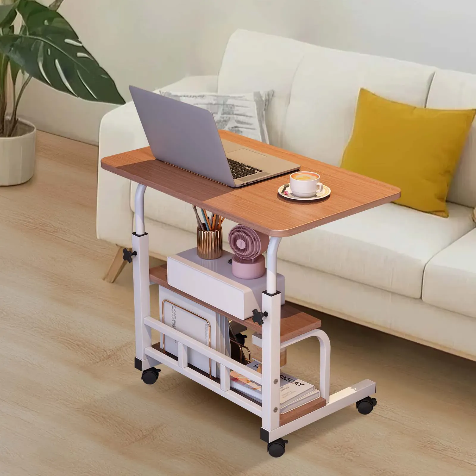 Adjustable Mobile Standing Desk with Wheels, Walnut, 2-Pack (2-Pack)