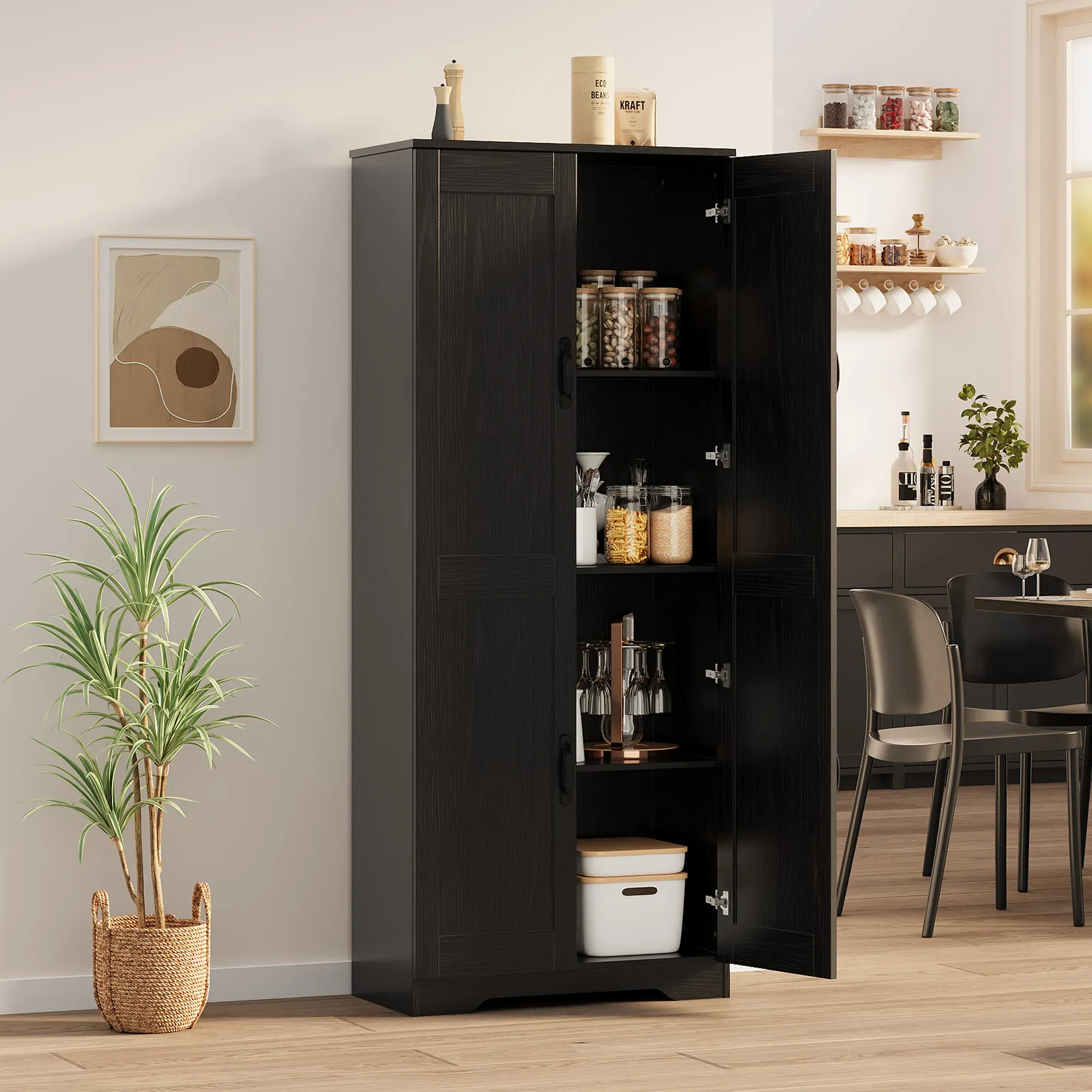 60 in Tall Pantry Cabinet with Two Doors and Adjustable Shelves